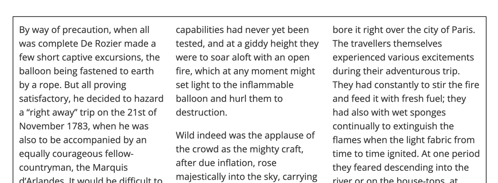 Text in three columns with a trimmed margin so the columns line up at the top.